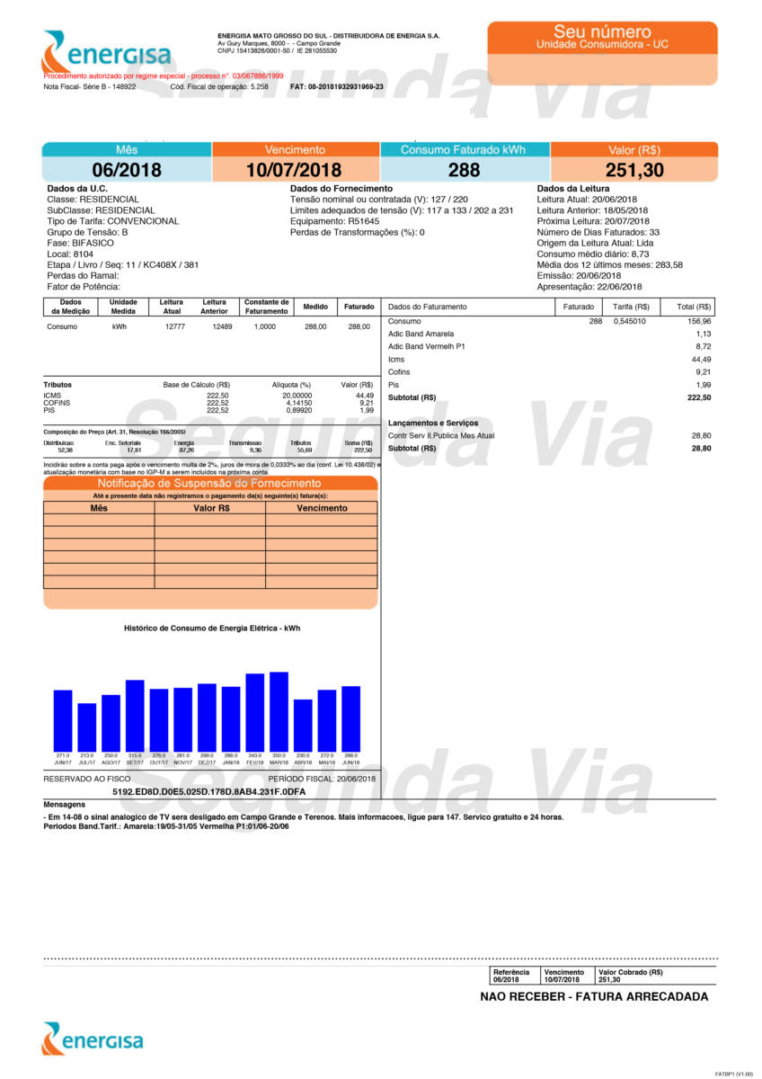 Conta energia, mês Junho